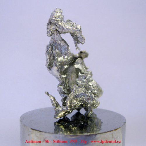 Antimon - Sb - Stibium  (foceno -podklad válec Sb).Metal Cylinder/piece sample