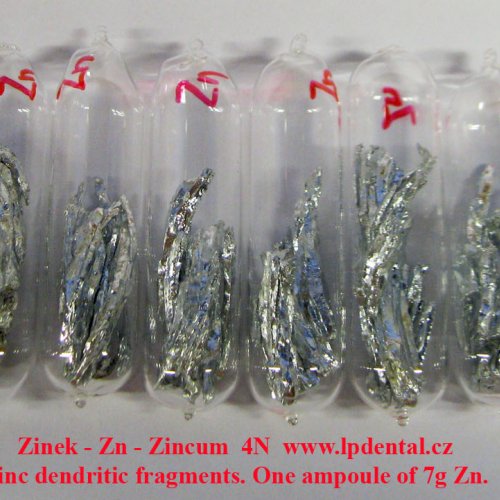 Zinek-Zn-Zincum Zinc dendritic fragments. One ampoule of 7g Zn..jpg