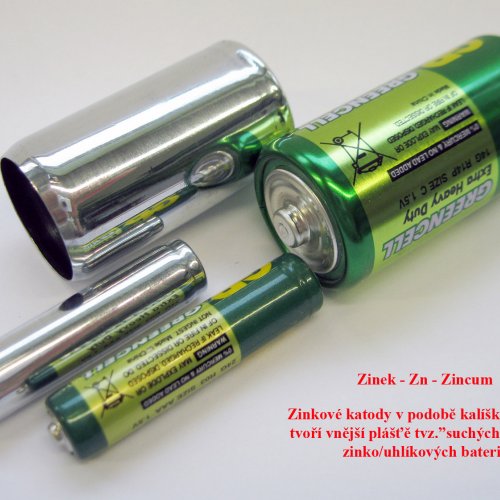 Zinek - Zn - Zincum  Zinc batteries which contain zinc metal.