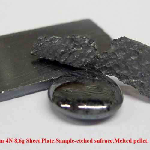 Selen - Se - Selenium 4N 8,6g Sheet Plate.Sample-etched sufrace.Melted pellet..jpg