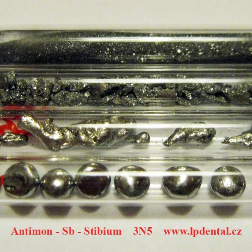 Antimon - Sb - Stibium- Powder,Crystalline fragments,Metal piece,Melted Pellets