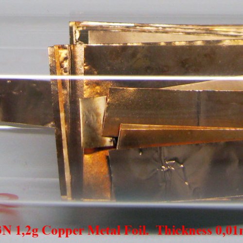 Měď - Cu - Cuprum 3N 1,2g Copper Metal Foil.  Thickness 0,01mm.jpg