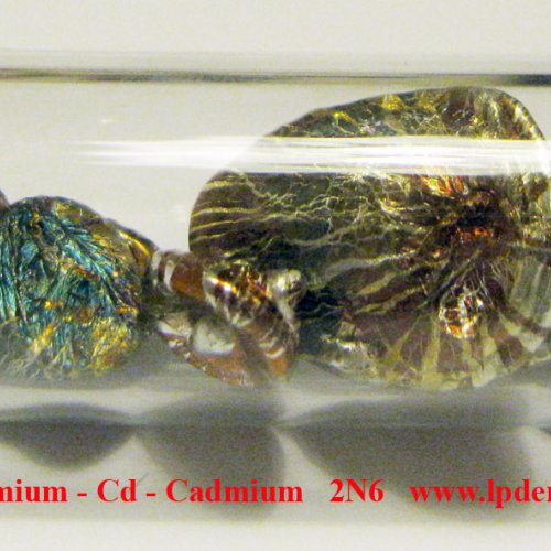Kadmium - Cd - Cadmium  Pellets. Colored. Sample with oxide sufrace.