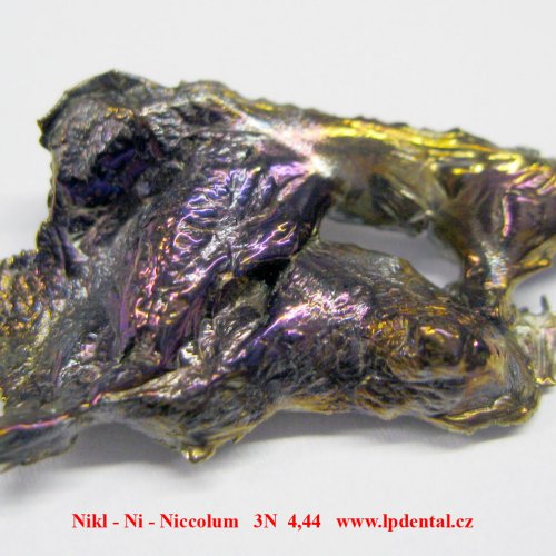 Nikl - Ni - Niccolum  Nickel piece sample - melted by electromagnetic induction/colored sufrace