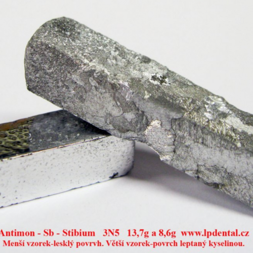 Antimon - Sb - Stibium 3N5 13,7g a 8,6g.Sample-glossy surface/etched sufrace.