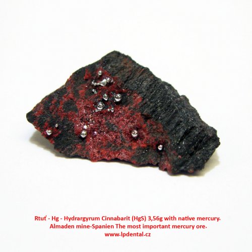 Rtuť-Hg-Hydrargyrum Cinnabarit HgS 3,56g with native mercury.Almaden mine-Spanien The most important