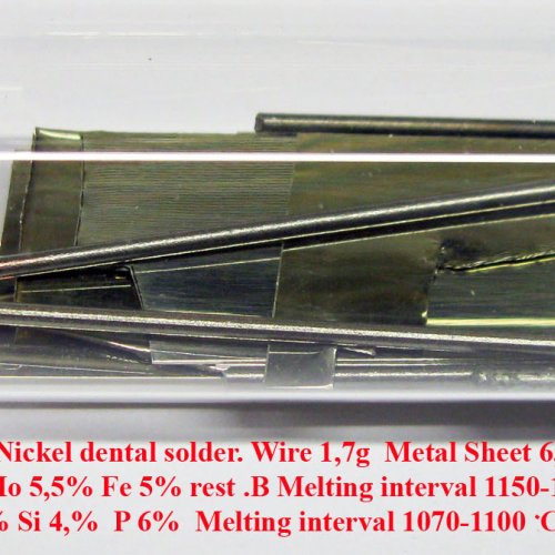 Nikl - Ni - Niccolum  Nickel dental solder. Wire 1,7g  Metal Sheet 6,2g Wiron-Lot.jpg