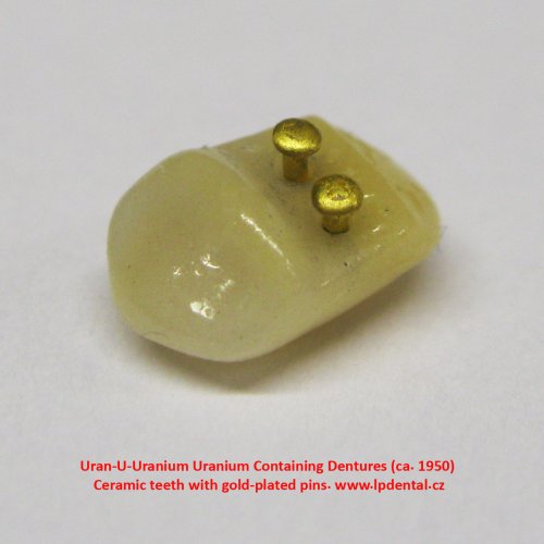 Uran-U-Uranium Containing Dentures ca.1950 Ceramic teeth with gold-plated pins. 9.jpg